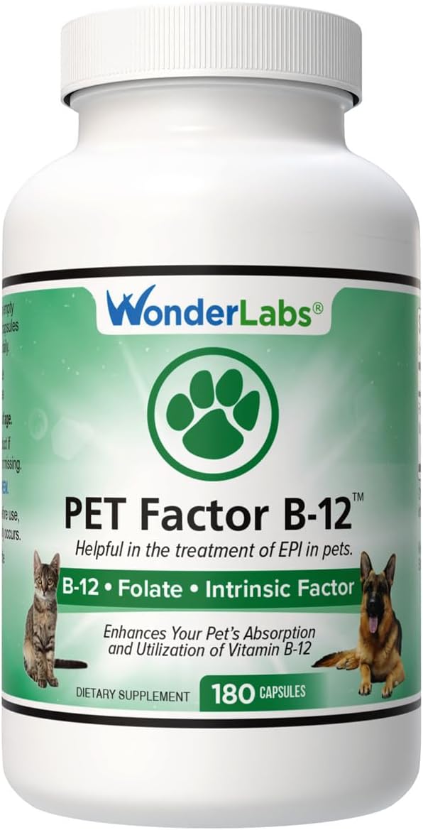 Wonder Laboratories Pet Factor B-12 | Vitamin B-12 in Methylcobalamin Form | Popular in Treatment of EPI in Dogs 180 Capsules