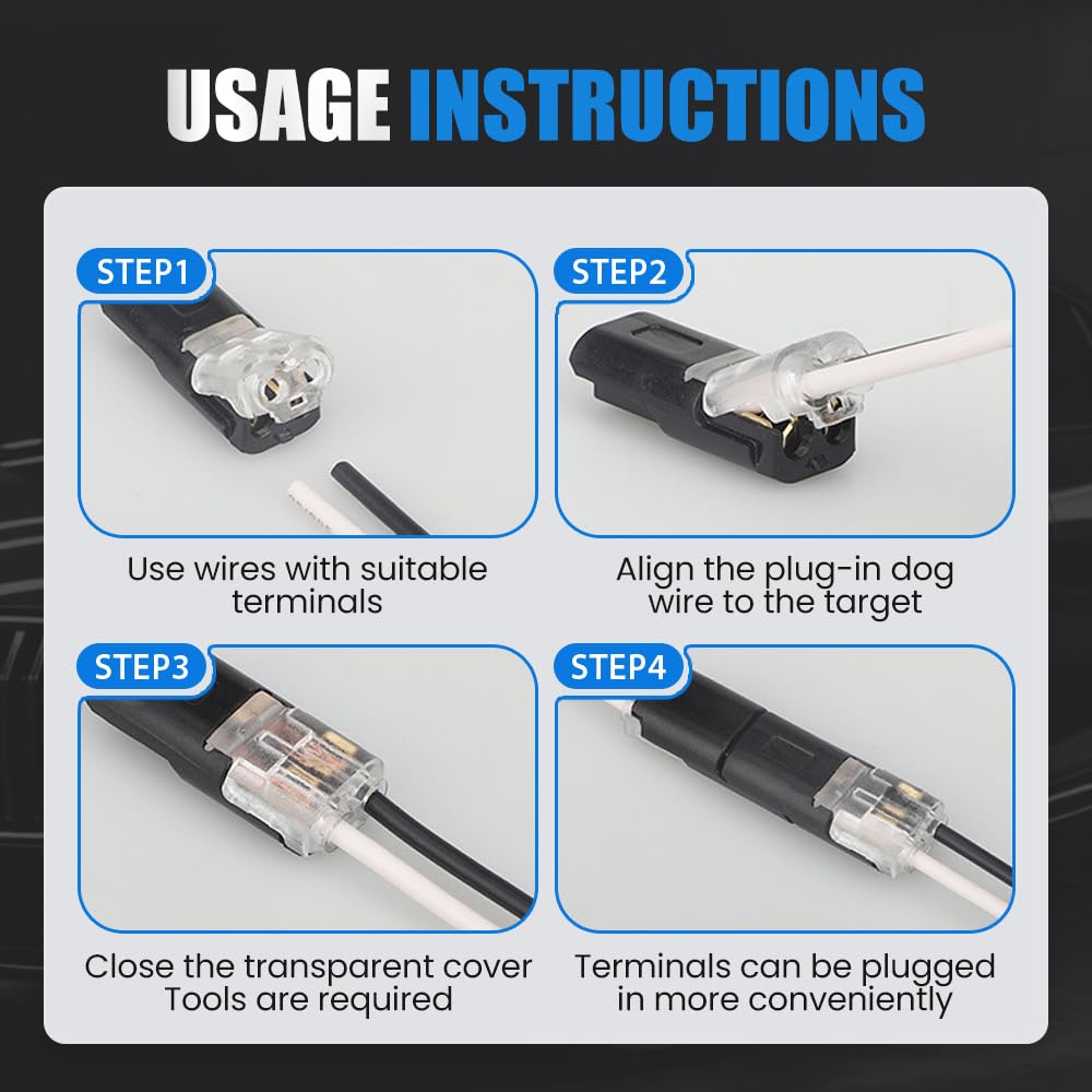 2 Way Wire Connectors,Double Wire Plug in Connector with Locking Buckle,Terminals Quick Cable Connector Fits 18-22 AWG,Low Voltage,No Peeling (100pcs)