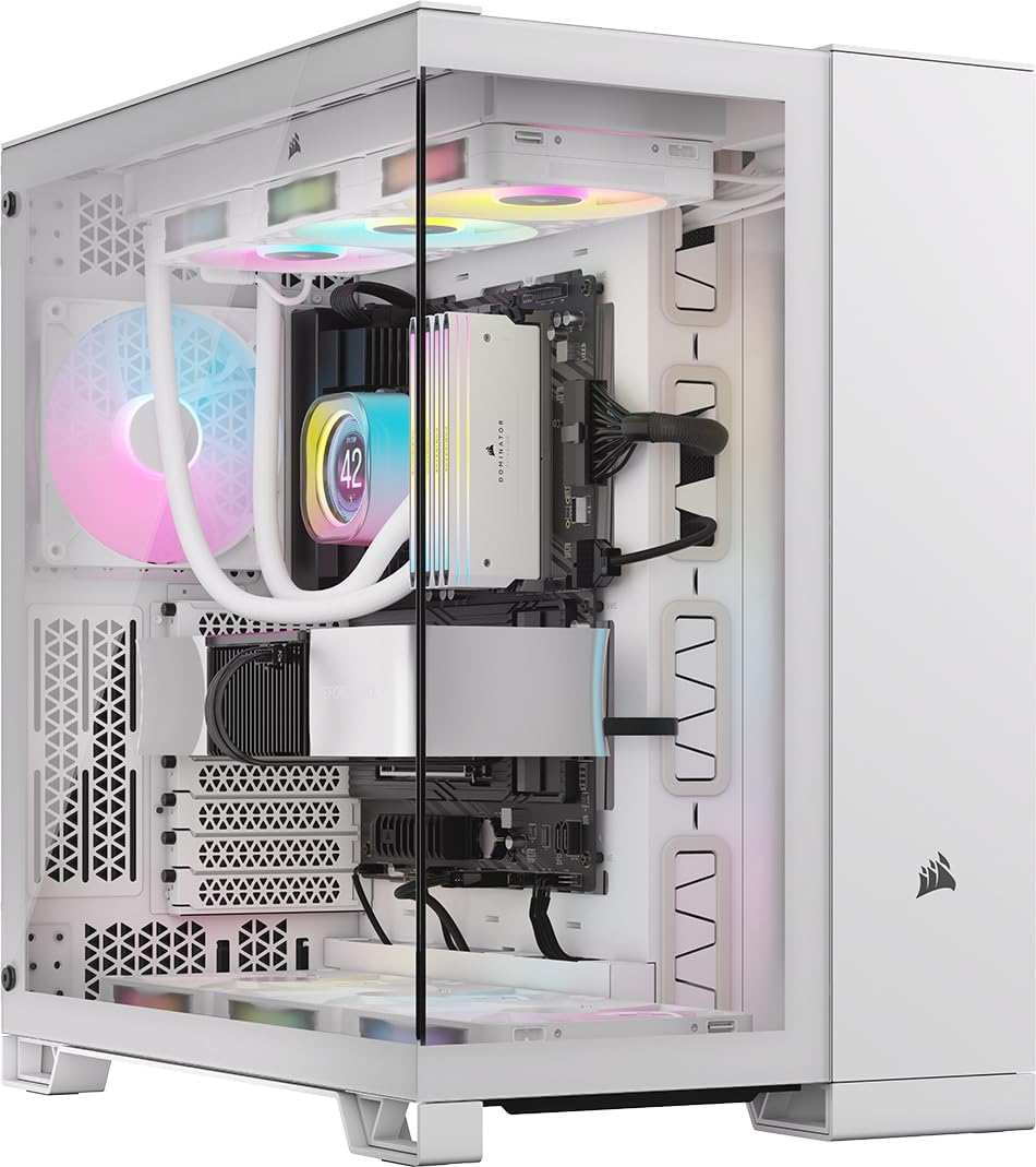 CORSAIR iCUE LINK 6500X RGB Mid-Tower ATX Dual Chamber PC Case – Panoramic Tempered Glass – Reverse Connection Motherboard Compatible -– 3x CORSAIR RX120 RGB Fans Included – White CORSAIR iCUE LINK 6500X RGB Mid-Tower ATX Dual Chamber PC Case – Panoramic Tempered Glass – Reverse Connection Motherboard Compatible -– 3x CORSAIR RX120 RGB Fans Included – White