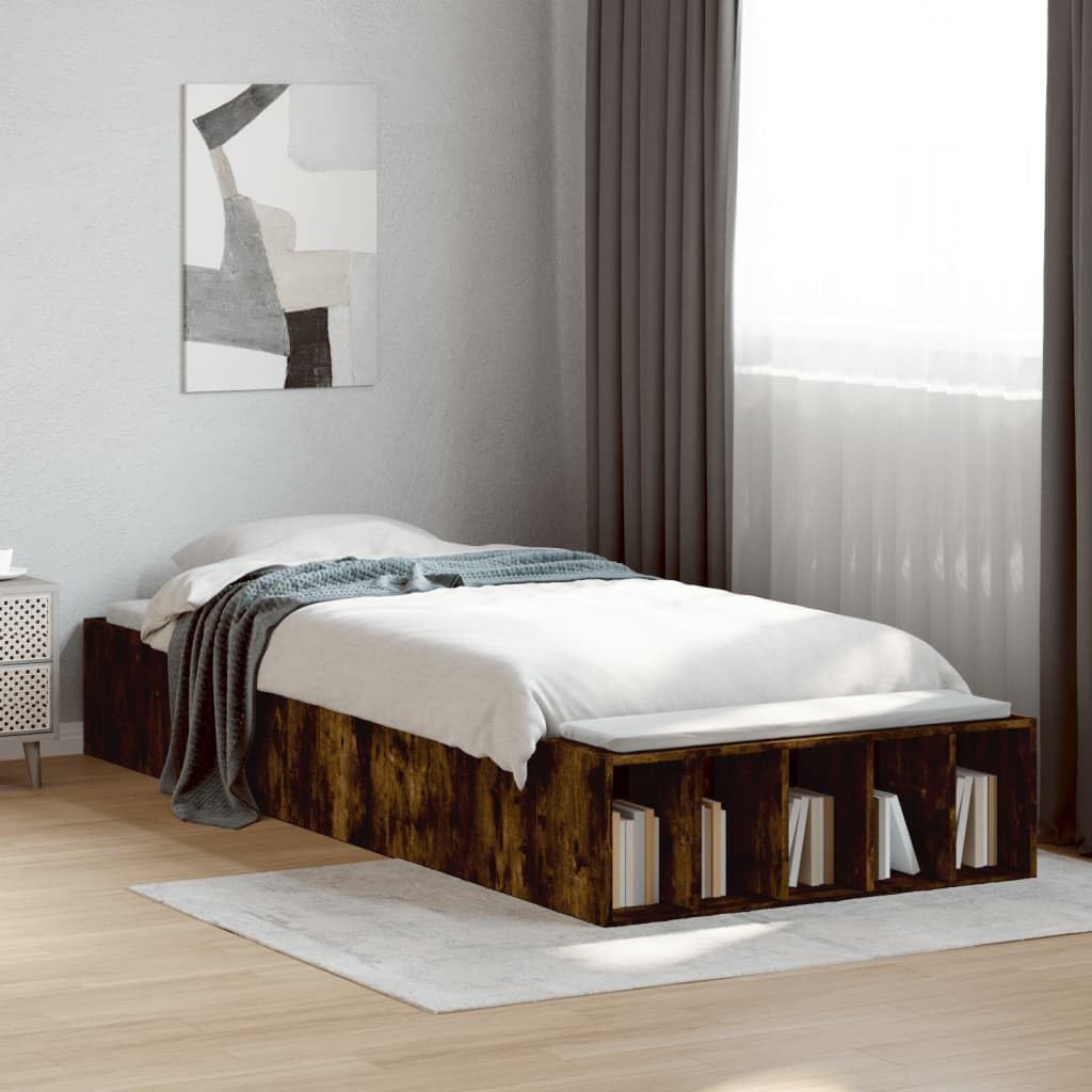Rama łóżka rodzinnego łóżko podwójne łóżko sypialnia meble rama łóżka dąb wędzony 100 x 200 cm materiał drewnopochodny
