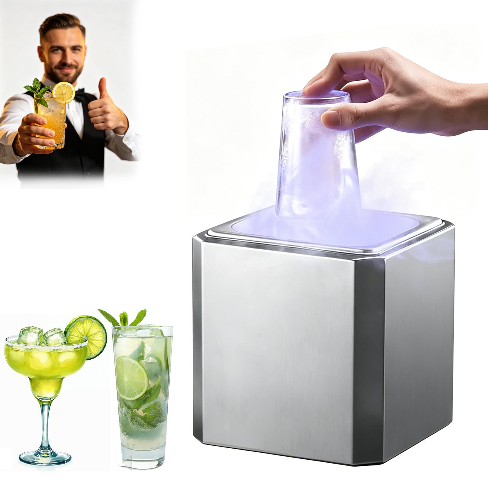 CLEASEBILY Mini CO2 Glass Froster – Instant Drink Chiller for Whiskey, Bourbon, Neat Spirits, One-Button Operation, Compact Size for Wedding, Party, Food Truck