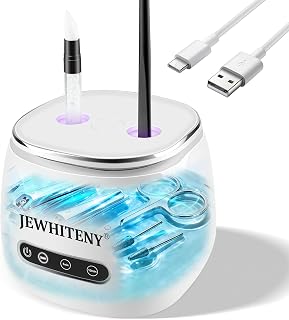 JEWHITENY 2 in 1 Rechargeable Nail Tool Cleaning Machine:3 Timers Mode for Nail Drill Bits,Automatic U V Light & 45k Hz Deep Cleaner,Nail Art Brush, Nail Clipper, Jewelry Cleaning, Salon & Home Use
