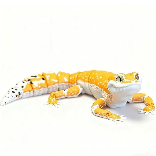 3D Printed Leopard Gecko Figurine, Movable Lizard Sculpture for Home Decor, Realistic Reptile Collectible Desk Ornament, Articulated Gecko Model for Reptile Lovers and Collectors