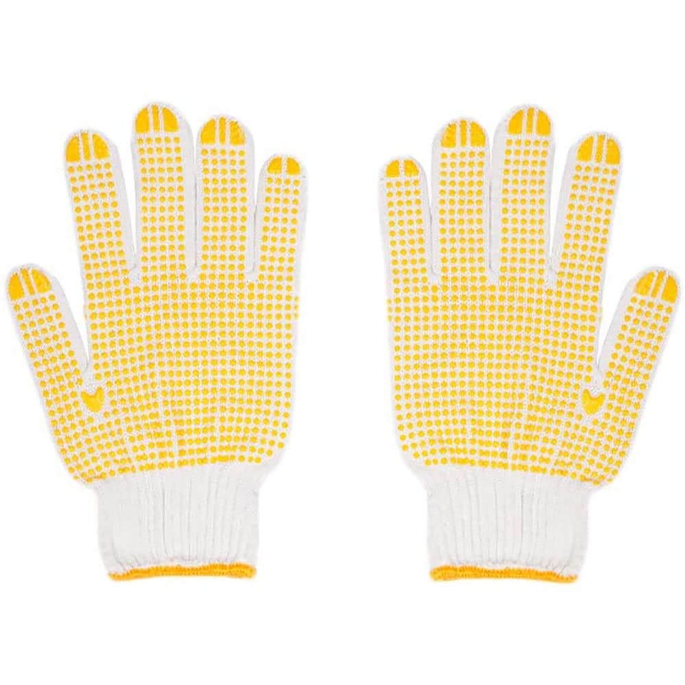 12 paia di guanti protettivi da lavoro in cotone bianco con rivestimento in gomma per edilizia, giardinaggio, pulizia traspiranti, taglia unica