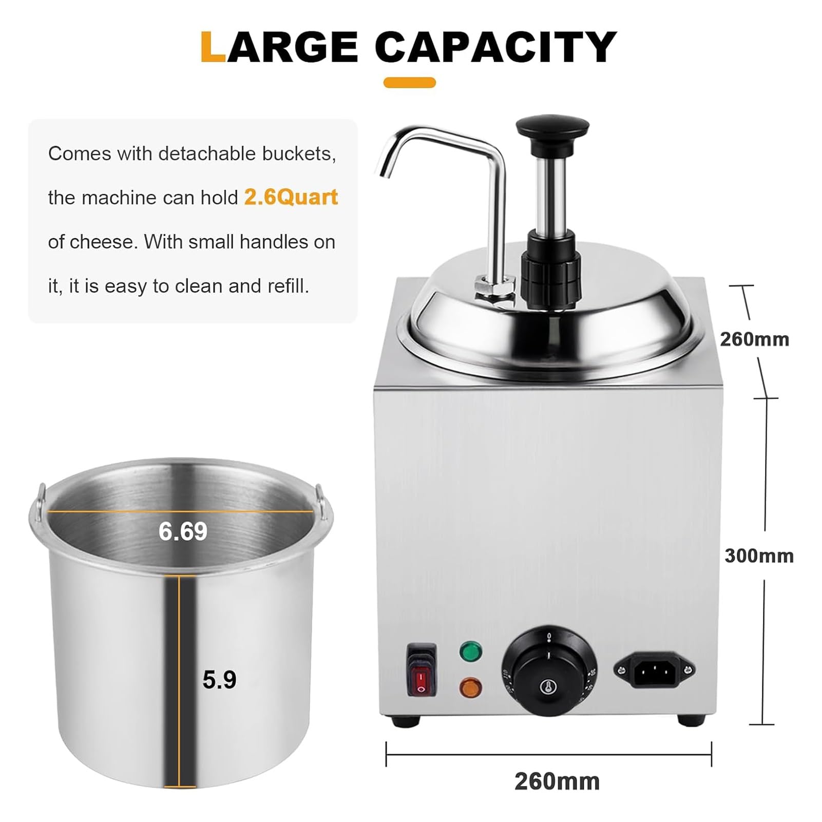 Calentador de salsa de chocolate caliente comercial, dispensador de queso for nachos, calentador de caramelo con salsa de chocolate caliente de un solo cabezal de 800 W, dispensador de queso caliente
