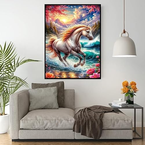 Ekuxom Horse Diamond Art Kits for Adults-Diamond Painting Kits for Adults-DIY Full Round Drill Gem Art Painting Kits for Home Wall Decor 12x16 inch — view 5