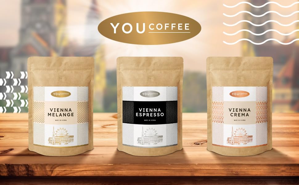 You Coffee Kaffee-Probierpaket VIENNA - 1,5kg Kaffeebohnen - Wiener Röstung Melange, Crema, Espresso - 100% Arabicabohnen Probierset, Geschenkset und Vorteilspack 3 x 500g