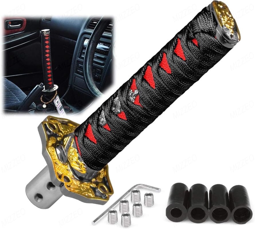 LavitraUniversal Samurai Sword Car Gear Shift Knob, Katana Style Manual Gear Lever Handle with Thread Adapters & Allen Key, Decorative Gear Stick for Most Manual Cars (Black & Red)-image-38
