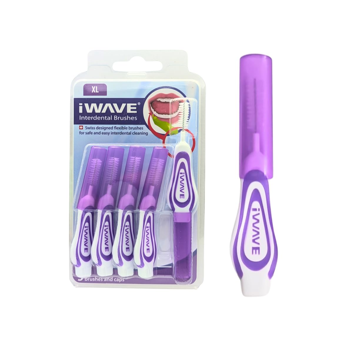 iWave Interdental Brushes Fine Size 1.1 mm Purple Pack of 5 – Interdental Cleaning Brushes for Total Teeth Cleaning Plaque Removal Tool