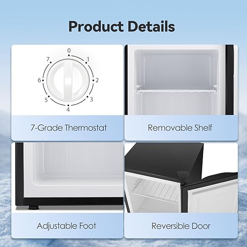 Miniatura 6 de Mini congelador de 1.1 pies cúbicos, congelador pequeño con estantes extraíbles, termostato ajustable, bisagra reversible de una sola puerta, mini