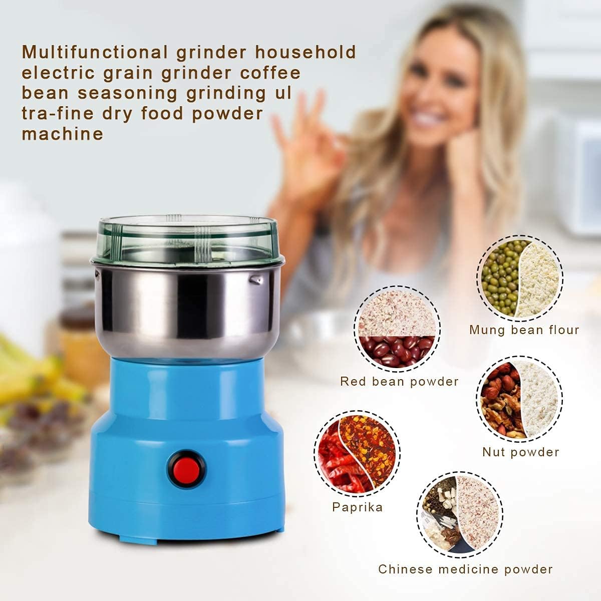 Multifunction Electric Smart Machine Coffee Bean Grinder, 10s Rapid Grinding Stainless Steel Grain Grinder Mill for Spice Coffee Bean Seasonings Herb