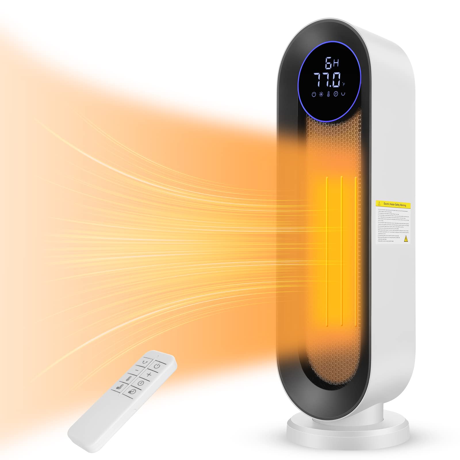 Nictemaw Termoventilatore in ceramica, a risparmio energetico, 2000 W, con termostato, telecomando, 3 modalità, timer 12 ore, oscillazione 100°