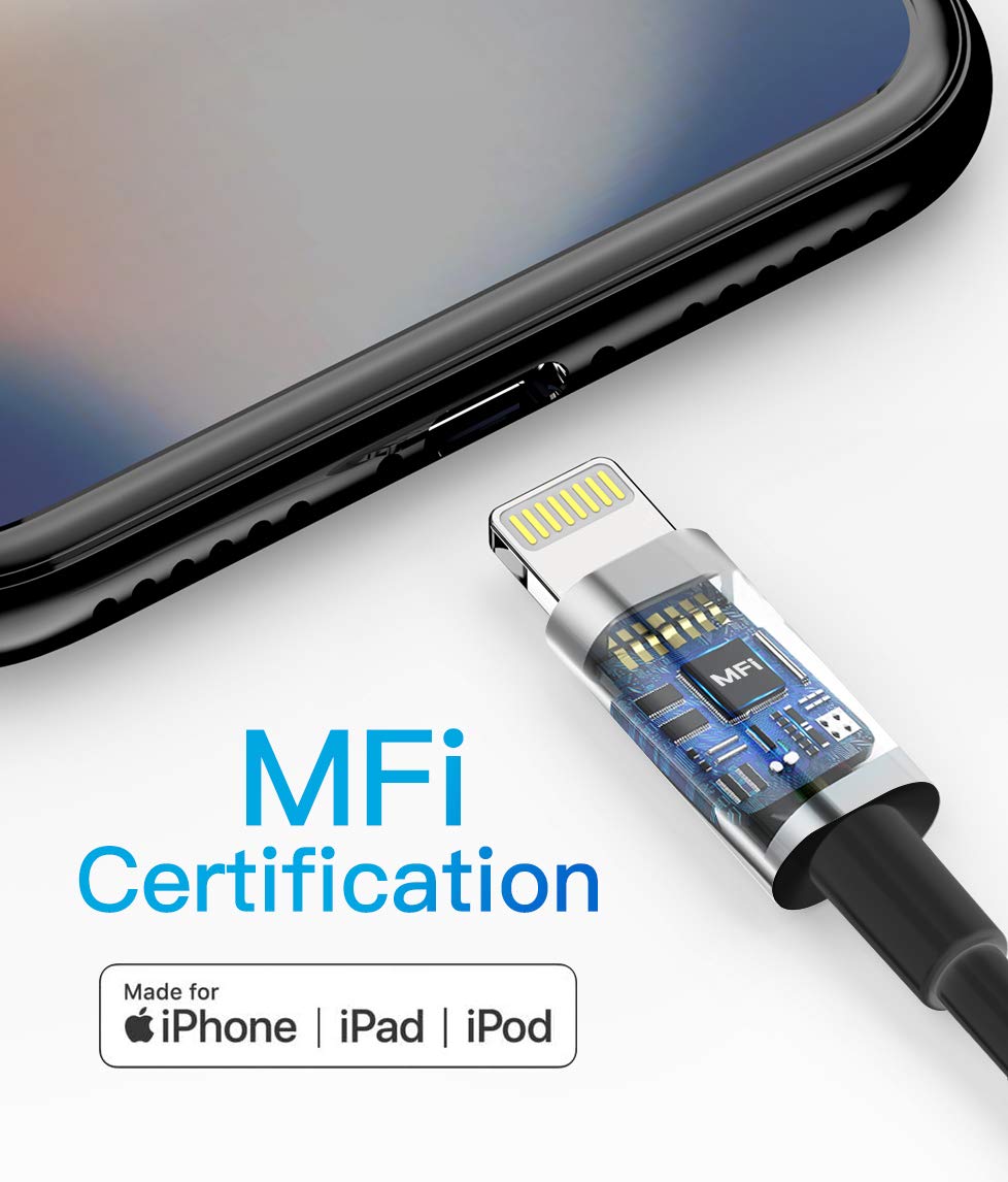Quntis Set di 3 cavi di ricarica per iPhone 1 m 2 m 3 m MFi CERTIFICATO Cavo Lightning Ricarica Rapida per iPhone 13 12 11 Pro XS Max XR X 8