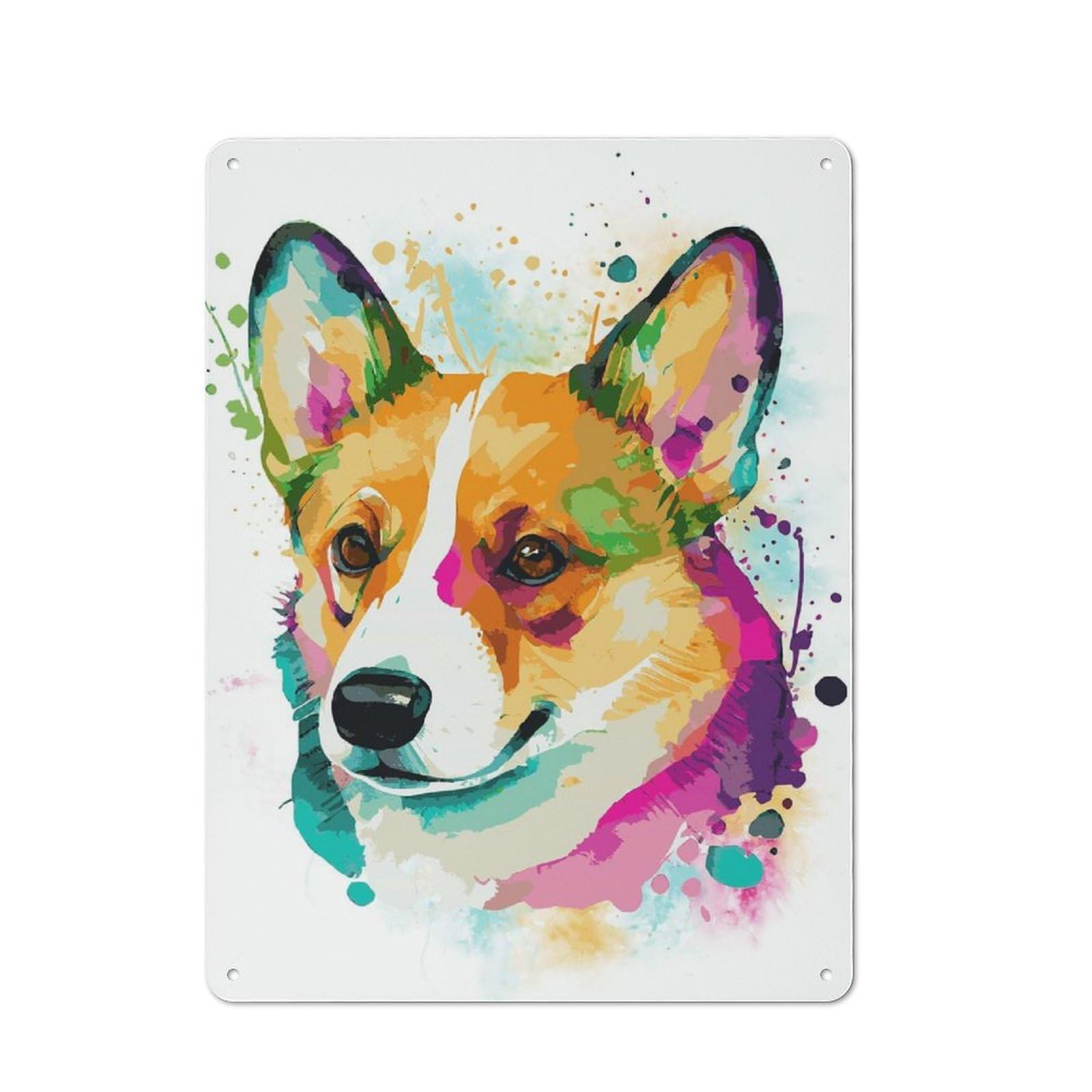 Junmoney Style-6 Colorful Corgi Painting Retro Metal Plaque 40X30cm For Guest Room Or Hallway, Housewarming Present For People Styling Guest Room And Hallway