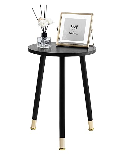 16 Inch Round Wood Black End Table, Small Stable Side