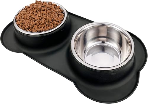 Miniatura 9 de Pet Deluxe Cuencos de acero inoxidable para perros, cuencos para alimentos y agua, cuencos con tapete de silicona antideslizante antiderrames,