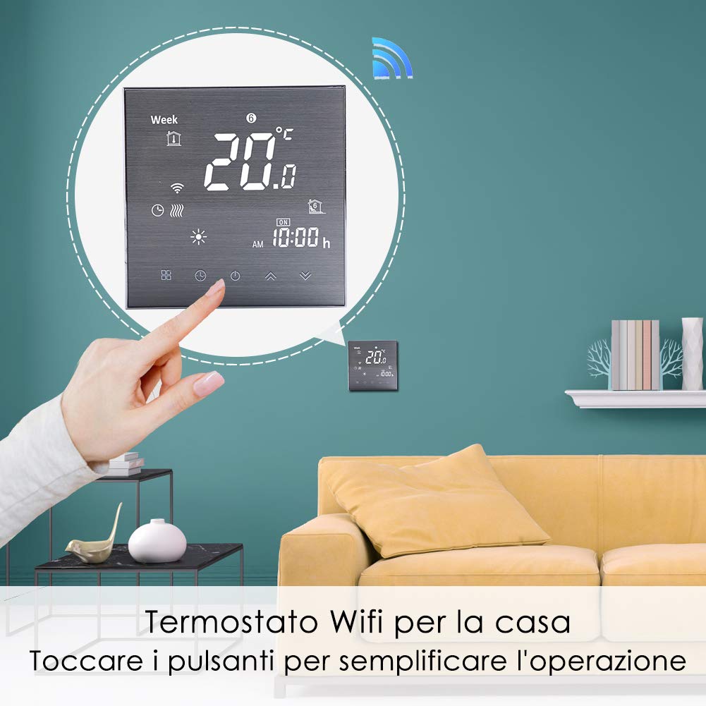 Termostato Wifi Caldaia a Gas/Acqua-Termostato Alexa Google Home Smart Programmabile Termostato Digitale Touch Screen Senza fili 3A cronotermostato wifi termostati