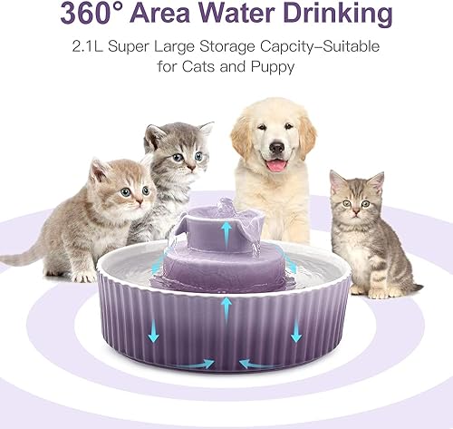 Miniatura 4 de Fuente de agua para gatos Fuente de agua para mascotas Cepheus - Fuente de agua automática para gatos y perros con bomba ultra silenciosa (morado)