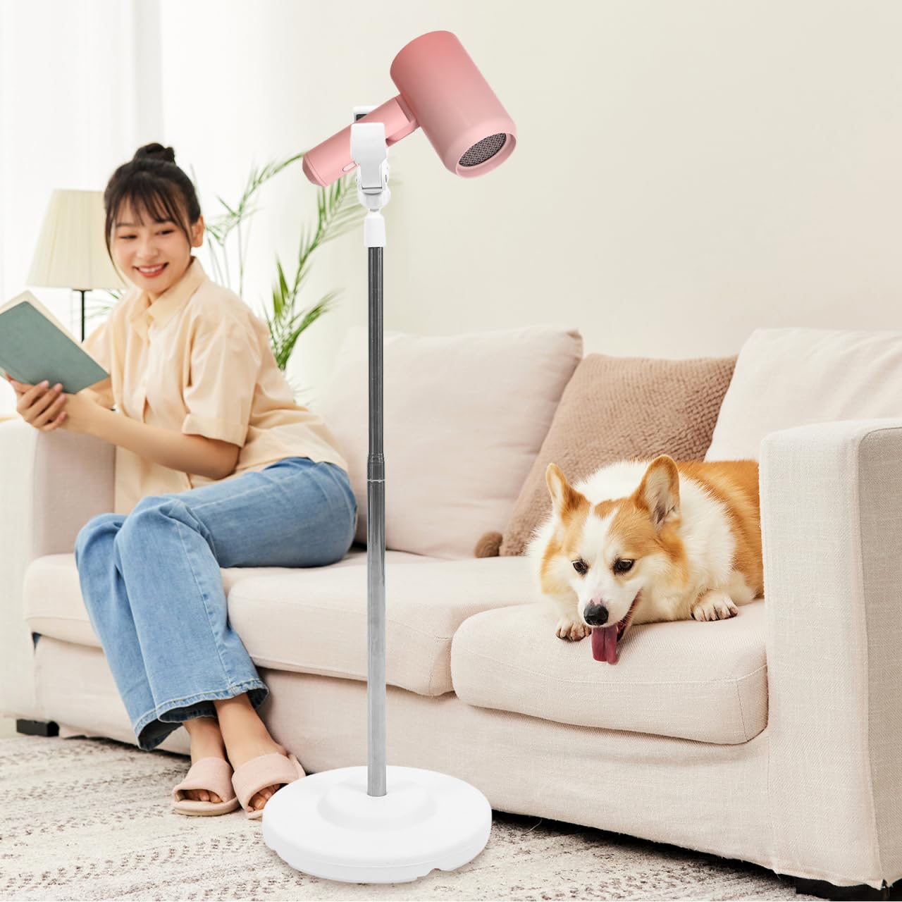 Supporto Per Asciugacapelli A Mani Libere: Altezza Regolabile 35-140 Cm, Base A Pavimento, Per Bagno E Toeletta Animali