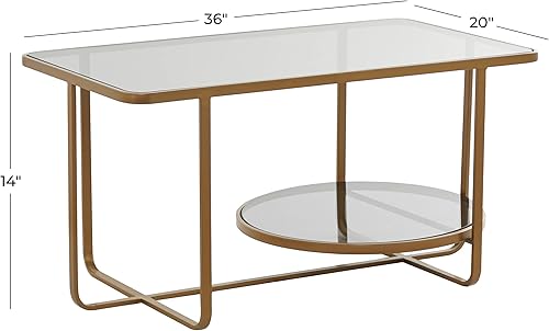 Miniatura 3 de Deco 79 Mesa de centro de metal para sala de estar, 1 mesa con estante con parte superior de vidrio espejado, mesa central de 36 x 20 x 18 pulgadas,