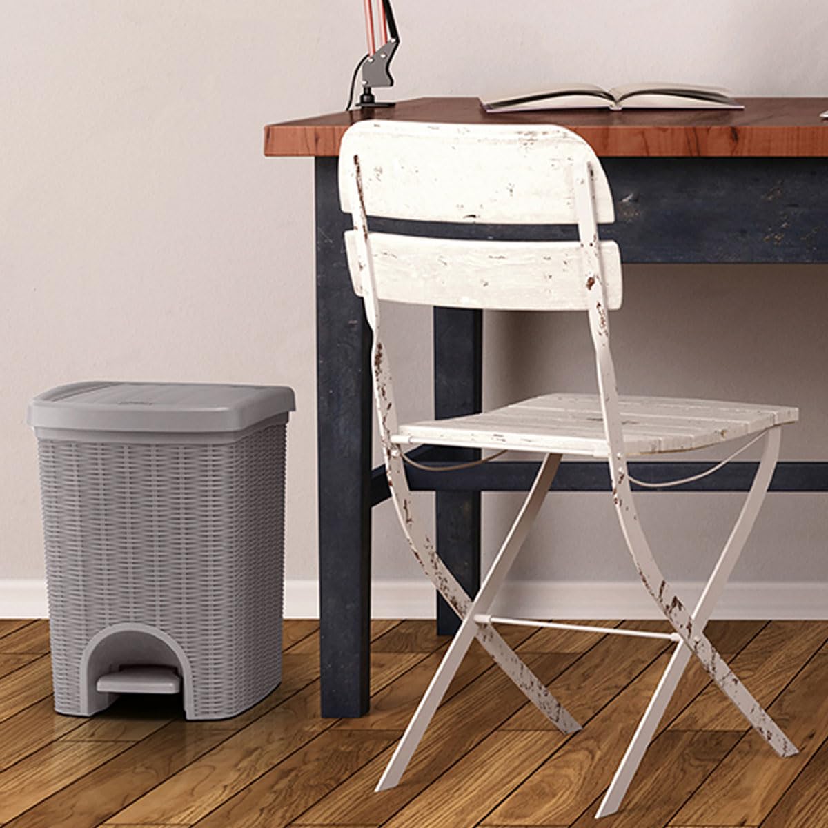 2 cubos basura pedal 20L separado rectangular 30x27x37cm aspecto ratán