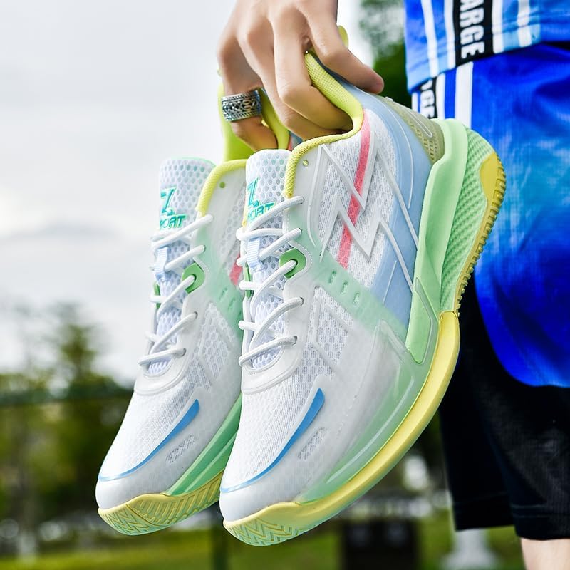 Women Basketball Shoes Fashion Sneakers Comfortable Non Slip Outdoor Sport Volleyball Shoes WhiteGreen Size 8