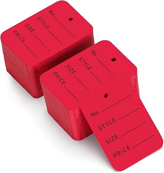Jijacraft 1000 Pcs Price Tags - Red Clothing Tags for Retail - 1.971.38 Inch Small Paper Tags with Box, Writable Price Labels with Pre-Punched Holes for Clothes,Jewelry, Garage Sale and Display