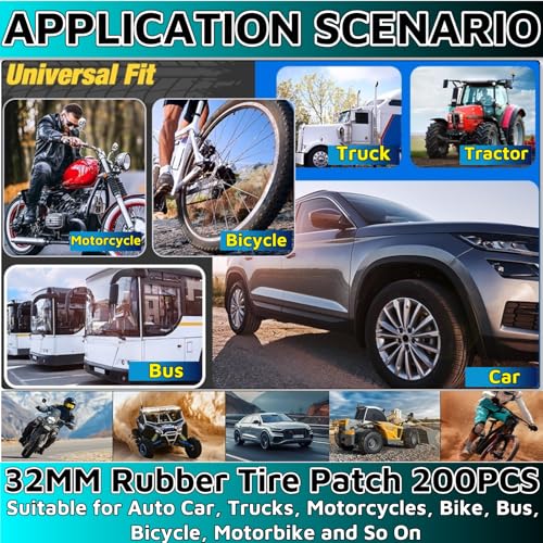 Image of Flat Tire Repair Kit 200PCS 32MM，Car Tire Patch Kit Heavy Duty Bike Tire Patch Kit Tire Repair Tools Bike Patch Kit Bike Tire Repair Kit Motorcycle Tire Repair Kit For Car Truck Motorcycle Bike