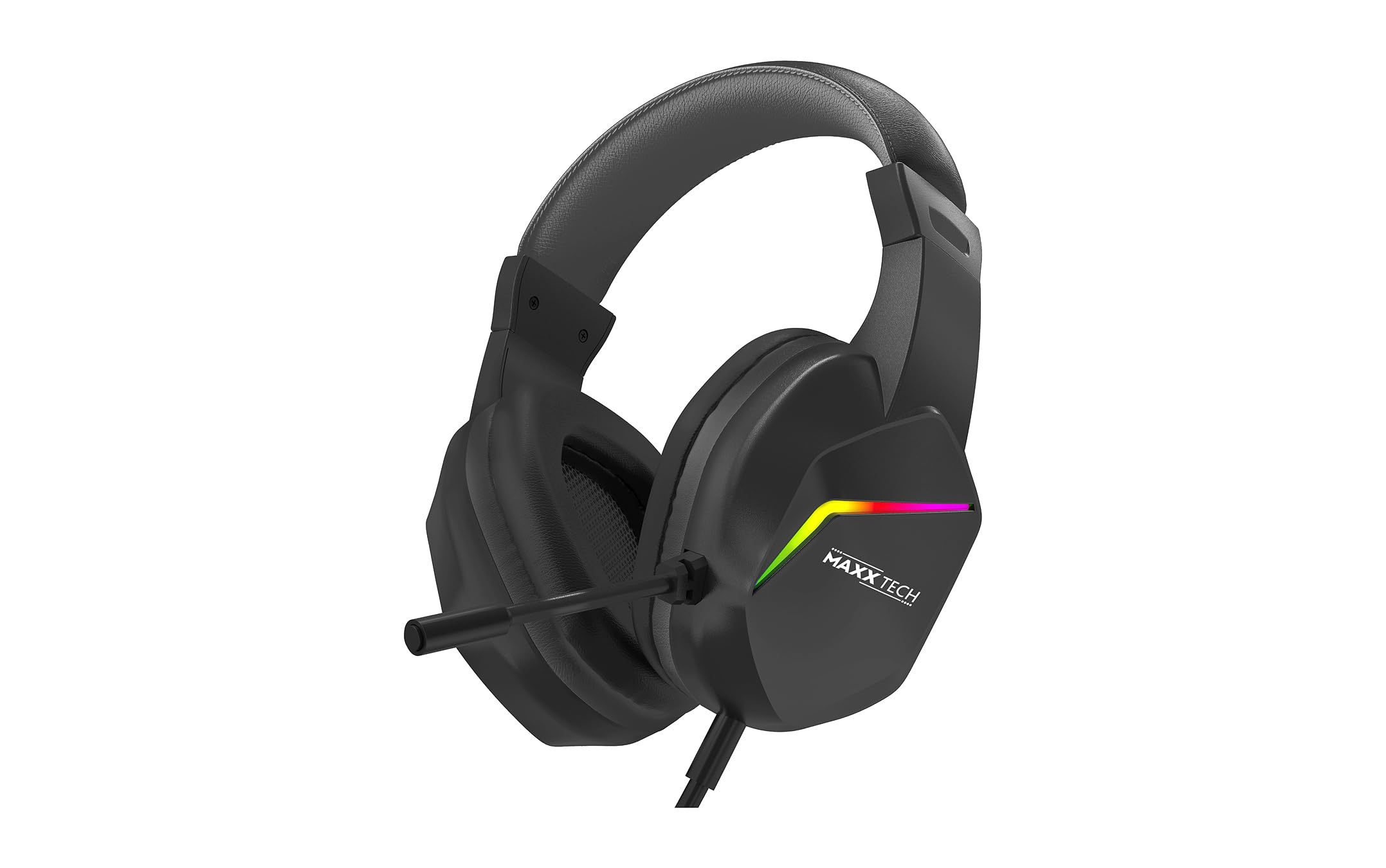 Maxx Tech Juego combinado 4 en 1: teclado con iluminación LED arcoíris, ratón óptico, auriculares estéreo multiplataforma para juegos con conector jack de 3,5 mm, USB/ratón, alfombrilla de 250 x 210 x