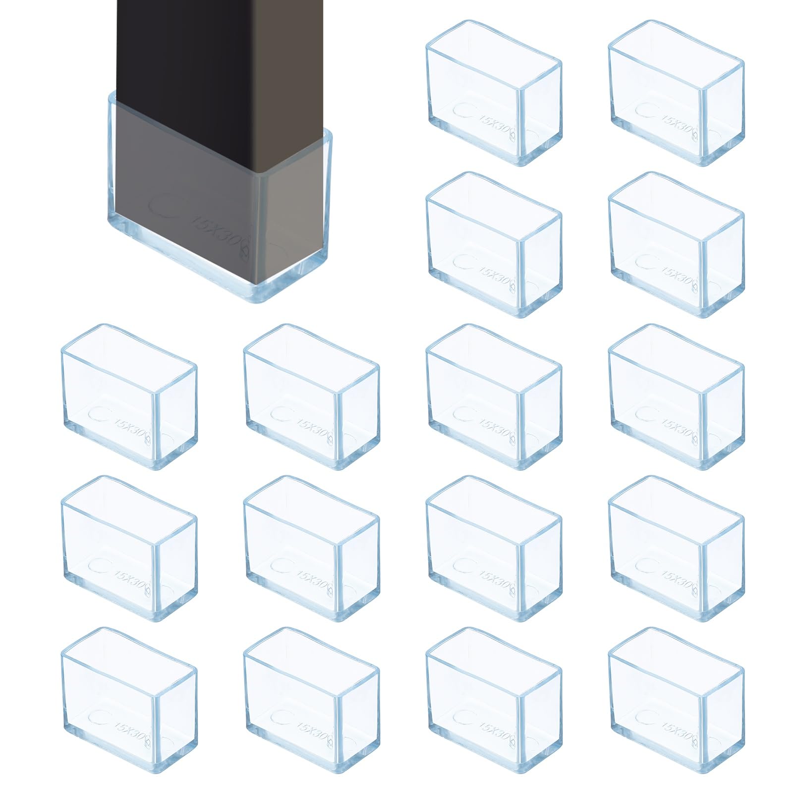 sourcing map 16Pcs Chair Leg Floor Protectors, 1.2 x 0.6 Inch Clear Chair Leg Caps, Rectangular Transparent Furniture Foot Covers Non-Slip Anti-Scratch for Floor, Hardwood, Tile Protection โ image 1