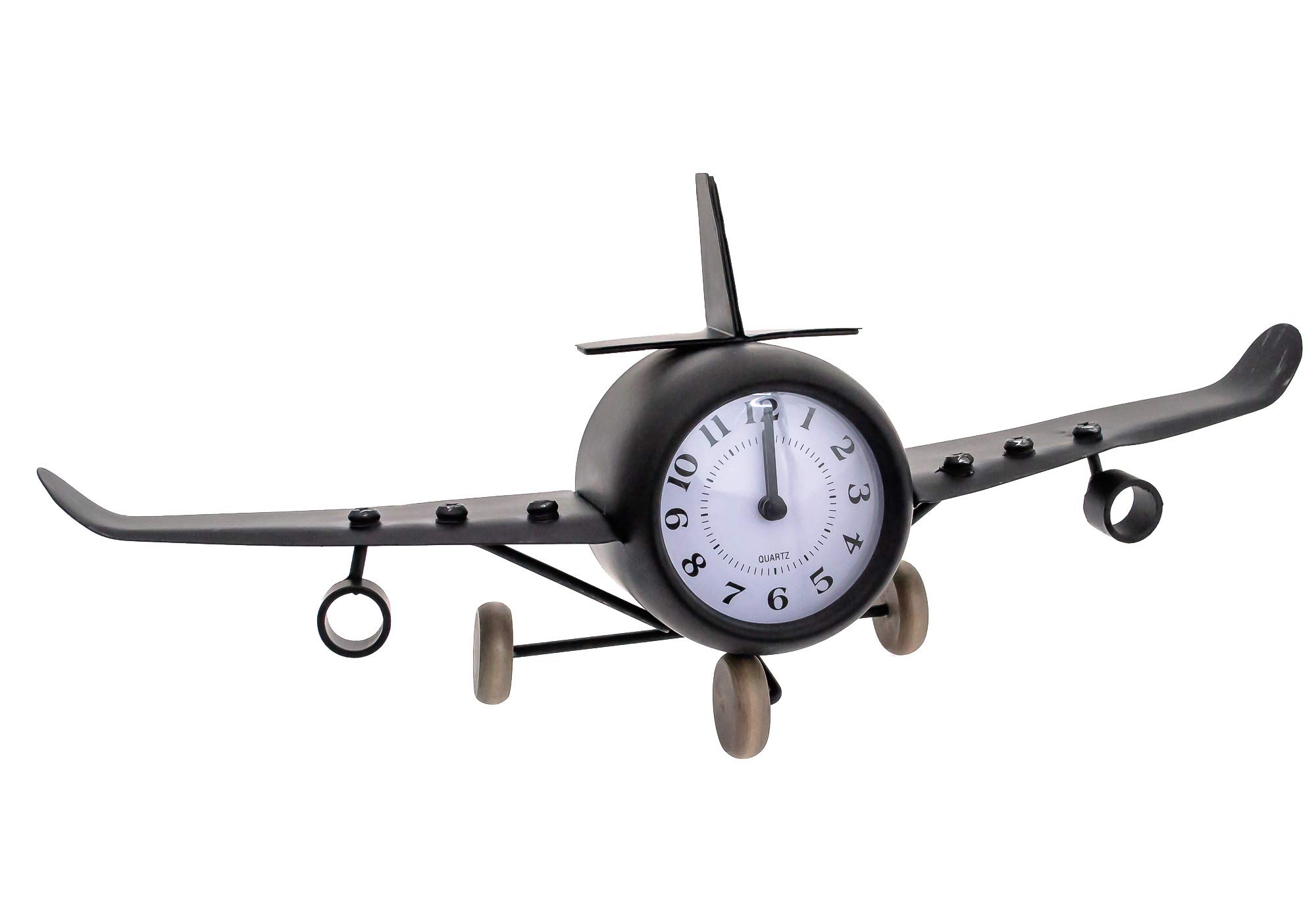 Vintage Retro Metal Plane Aeroplane Mantel Desk Table Clock