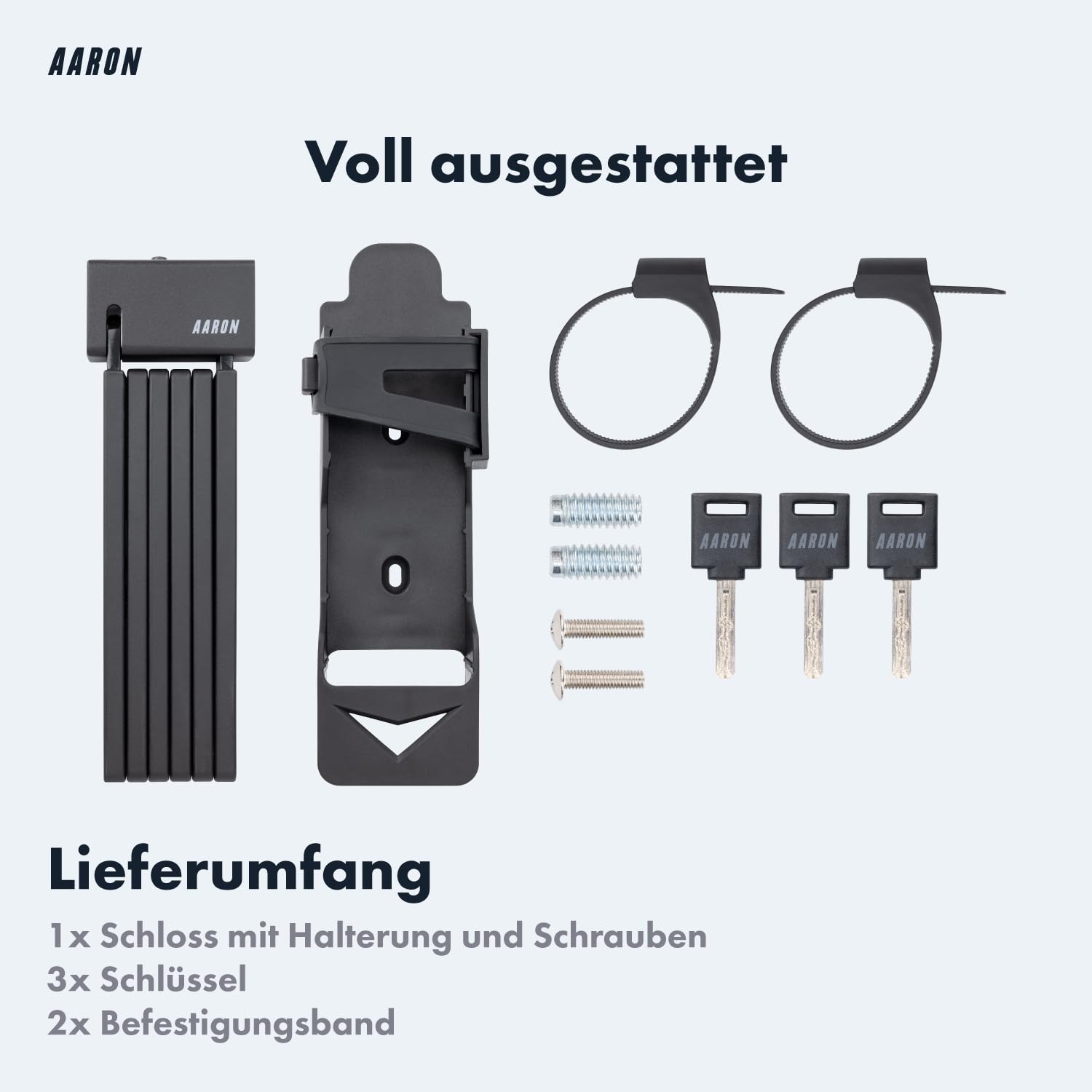 AARON Shield Fahrradschloss - sicheres Faltschloss Stufe 14, patentiertes Hochsicherheitsschloss mit Halterung - leichtes Fahrrad schloss mit Schlüssel für E-Bike, Rennrad, Motorrad, MTB in schwarz
