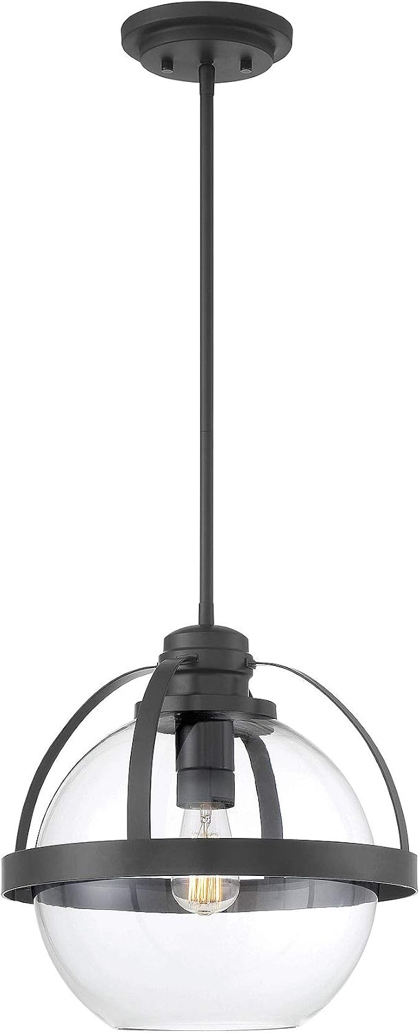 Savoy House 7-7201-1-89 Pendleton Mid-Century Modern Clear Glass Orb Pendant, 1-Light 60 Watt, 14" H x 14" W, Matte Black