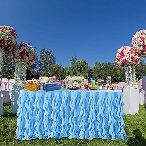 Adeeing 6ft Mixed Blue Tulle Table Skirt Tutu Ruffle Table Skirting Curly Willow Table Skirt for Rectangle or Round Table Baby Shower Birthday Wedding Party Banquet Decoration (L 72in, H 30in) - Thumbnail 4