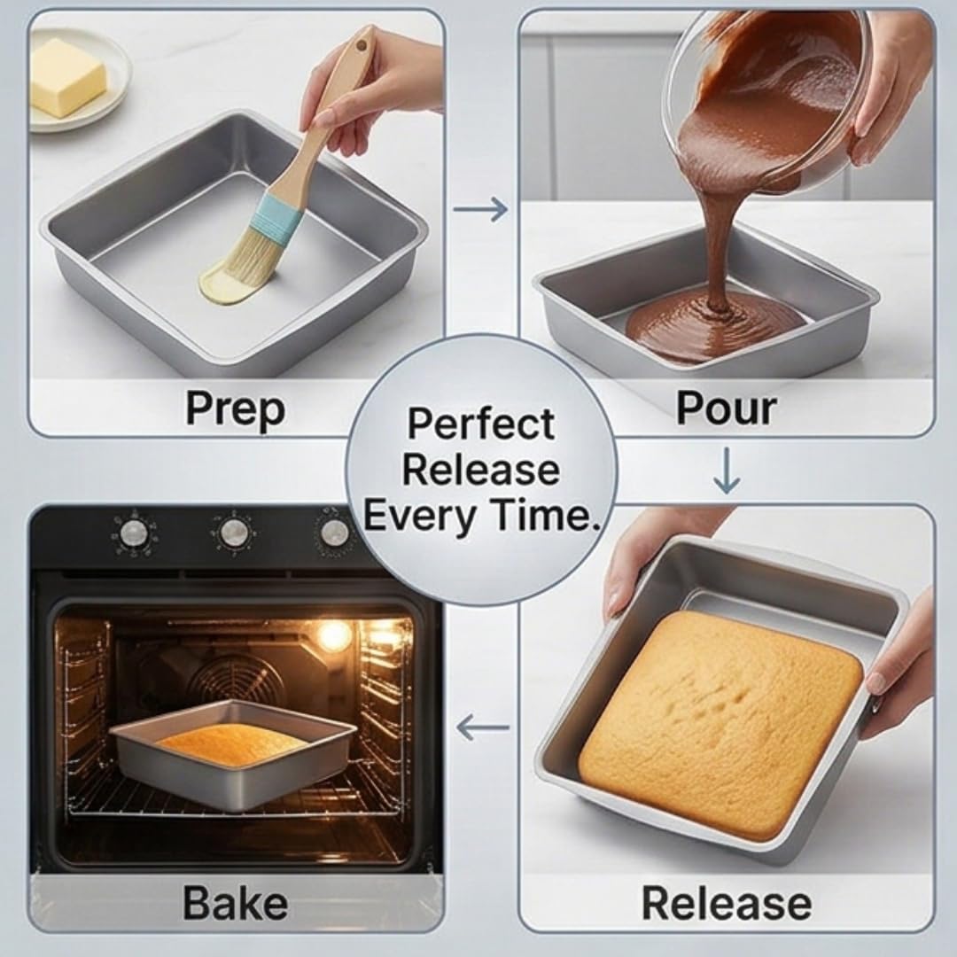 Premium Aluminium Cake Mould - 8x8 Inch, Non-Toxic -8