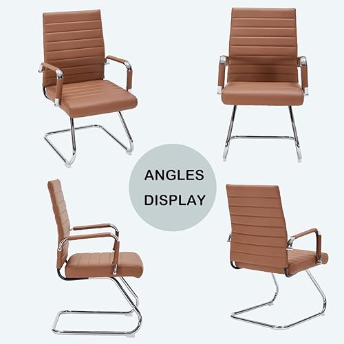 Miniatura 7 de Juego de 2 sillas de oficina para invitados, base de trineo, sin ruedas, sillas de recepción de cuero modernas con respaldo medio, sillas de sala de