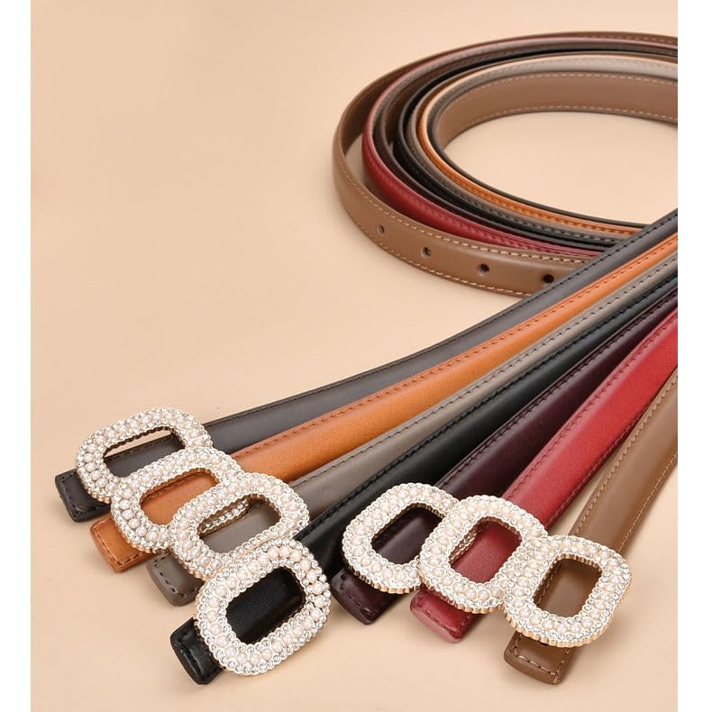 Inlaid With Pearls and Rhinestones Round Buckle Decorative Belt Versatile Women's Belt2
