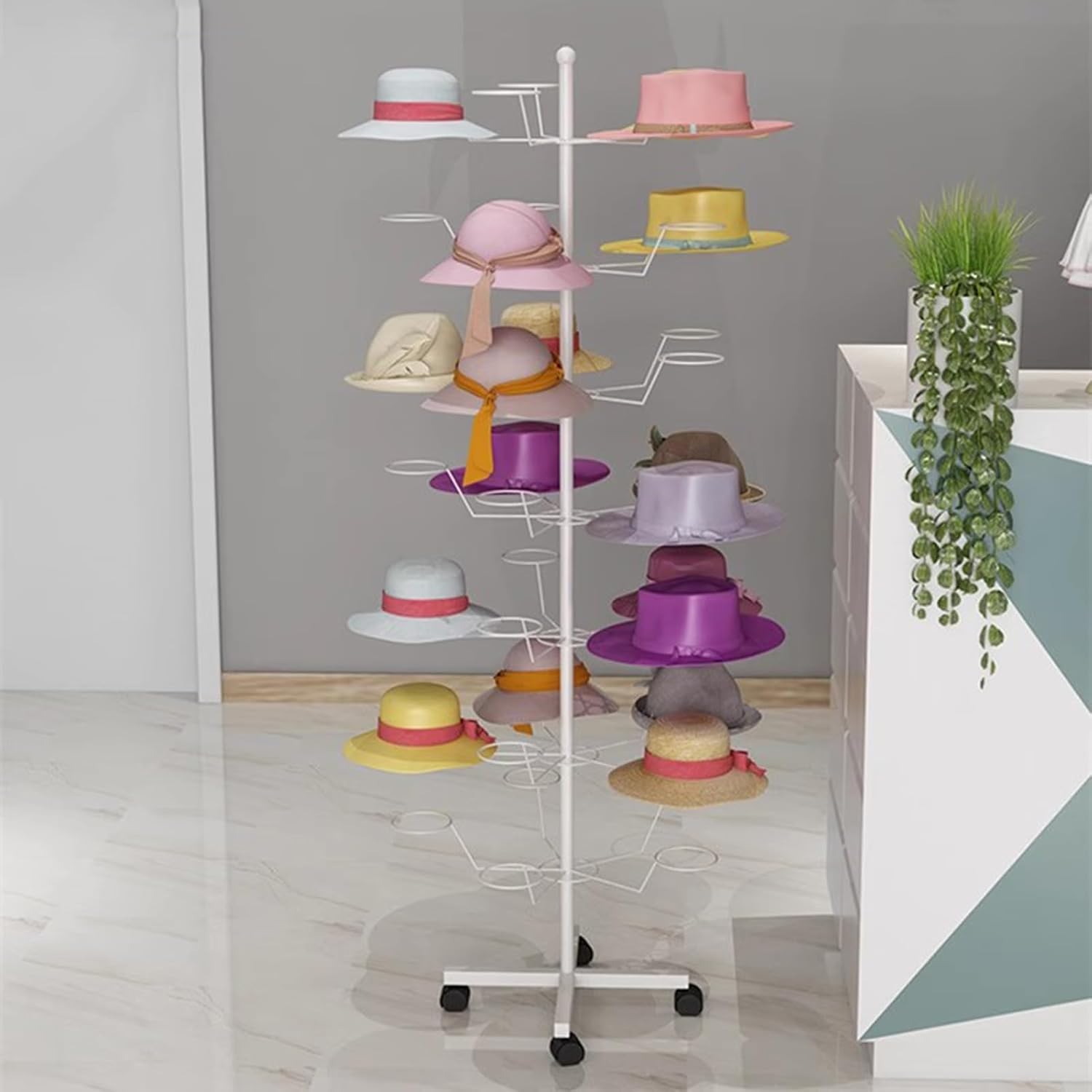Hat Rack Metal Rotating Multi Tier Hat Display Stand for Caps Wigs & Hats Commercial Helmet Stand Rack Holder (White 6 Tiers),White,6 Tiers