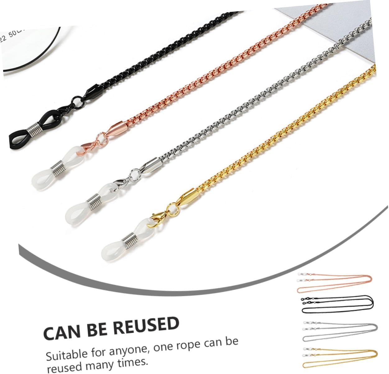 4pcs Metal Copper Eyeglass Chains Glasses Strap Decor Non-skid Stylish Sunglasses Rope Accessory for Women Men Everyday Wear