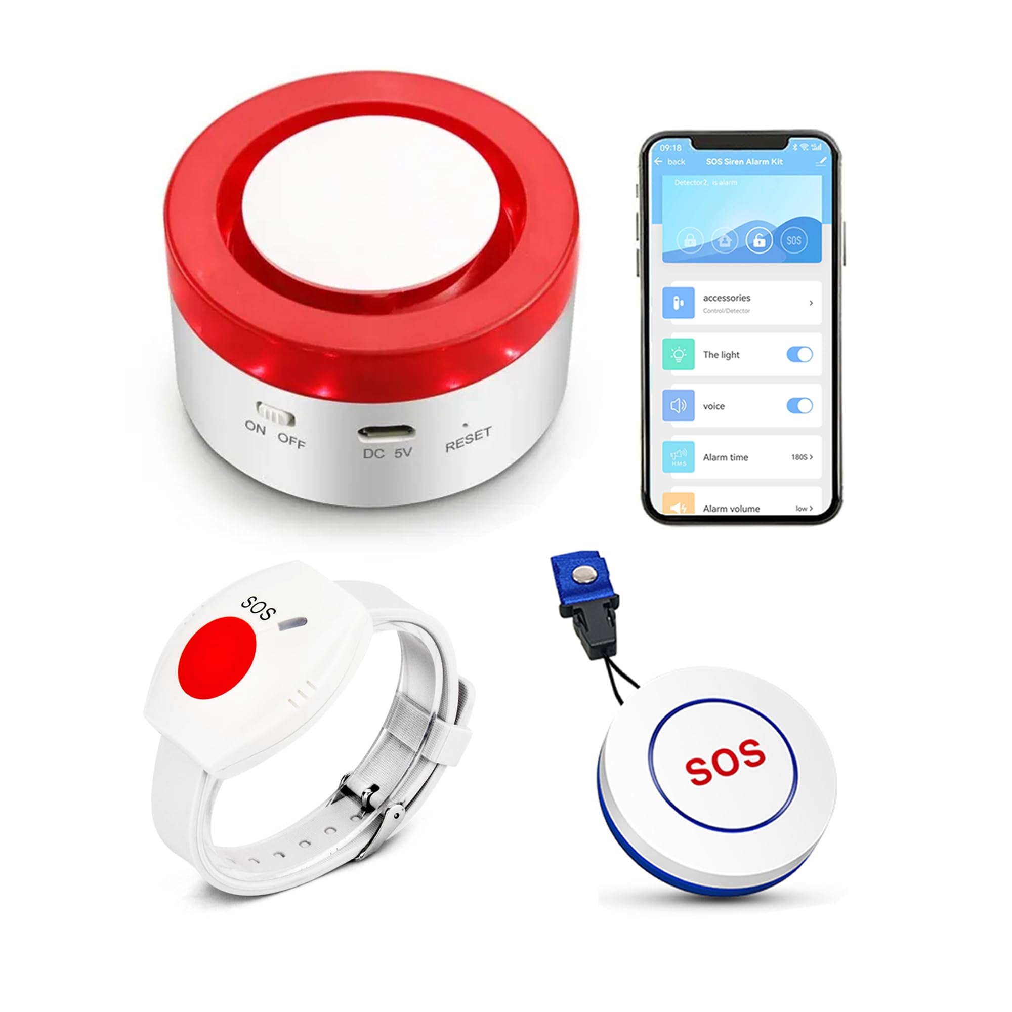 WiFi Caregiver Pager Call Button: Wireless Nurse Alert Call Bell, Personal Alarm Call Button with App Alerts, Emergency Alert Pager for Elderly Patients (1 SOS Button+1 Bracelet +1 Siren)