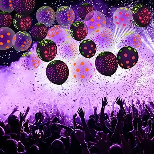 Noewmub 50 Pieces Neon Balloons Neon Party Decorations, 30 cm Fluorescent Latex Balloons, Glow in the Dark Balloons for Black Light, Wedding Birthday Arch Party Supplies