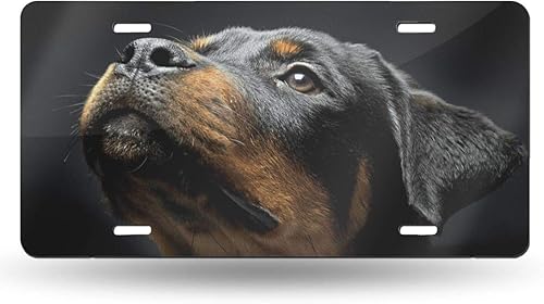 Hermoso marco de matrícula Rottweiler de aluminio con cubiertas de metal novedoso para mujeres, niñas, hombres y niños, 6 x 12 pulgadas (cachorro de