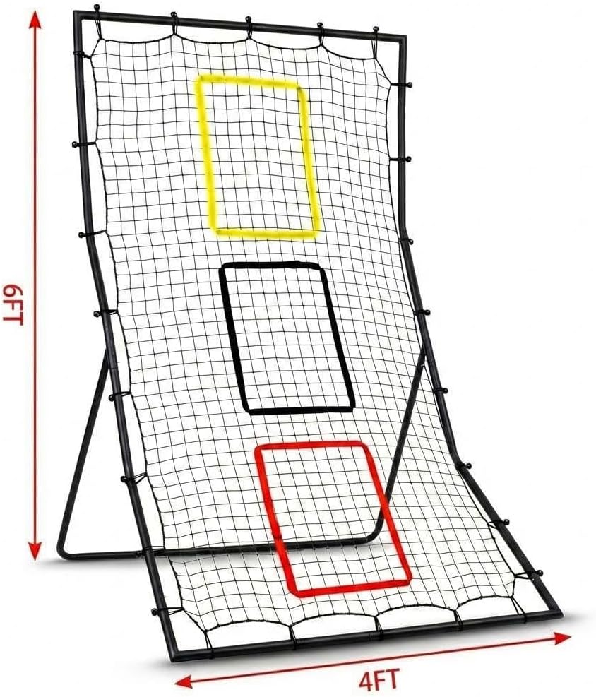 Softball Baseball Back Net - 6 x 4 Feet Rebounder for Pitching and Fielding, 3 Goal Zones