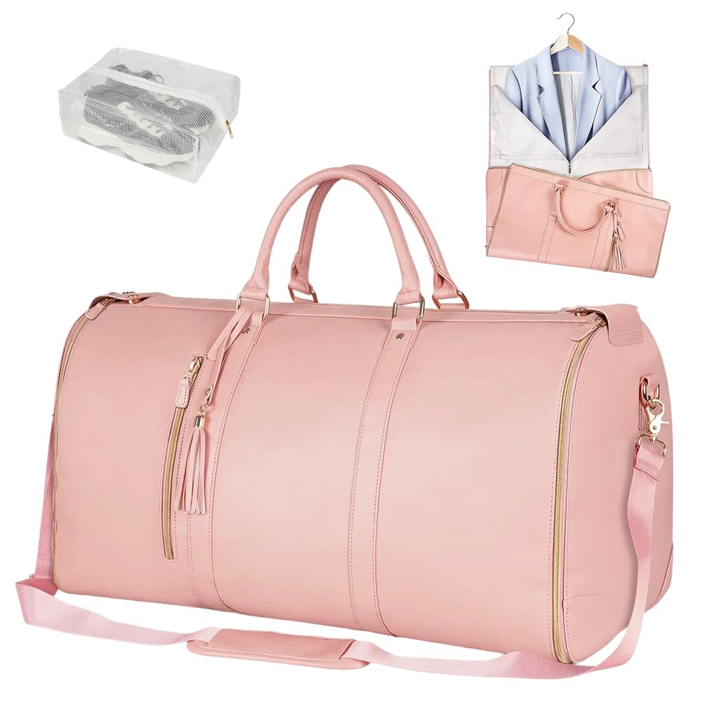 Borsa da viaggio pieghevole, borsa da viaggio, pieghevole, grande borsa impermeabile pieghevole, in materiale PU, bagaglio a mano trasformabile (rosa)