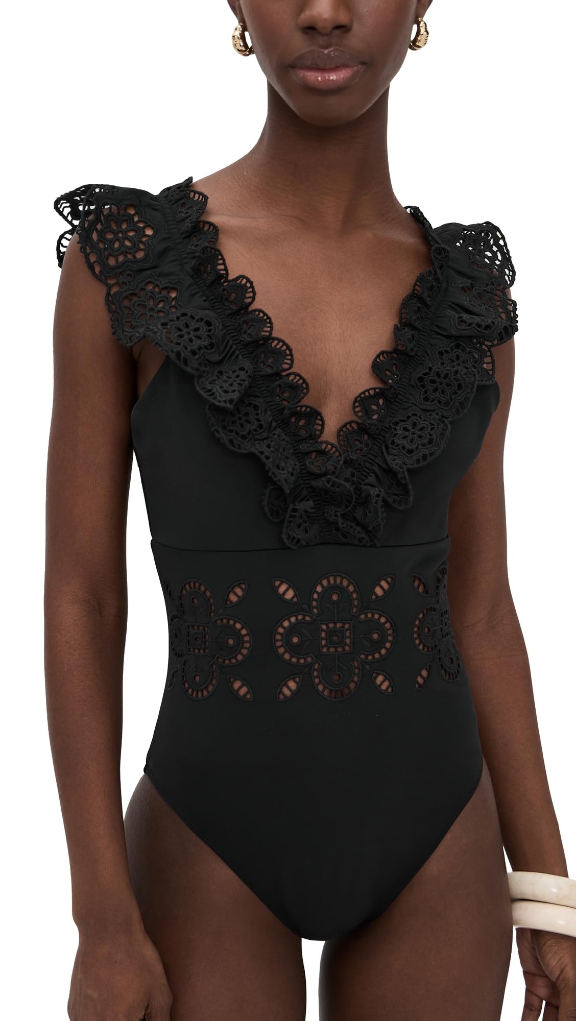 Sea Womens Babette Eyelet V-Neck Ruffled One Piece