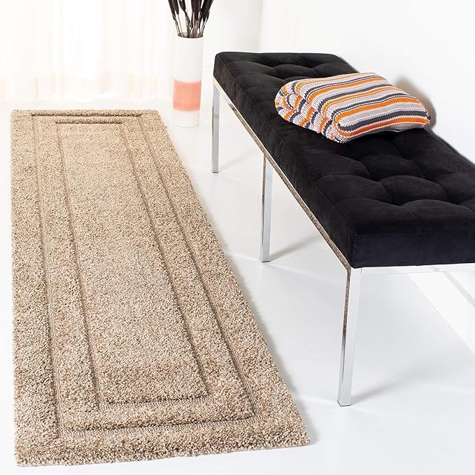Mukhlis Luxury Solid Shaggy Runner Rug 2x5 Feet | Plain Beige Bordered Carpet | Super Soft, Thick Pile Area Mat | Neutral Tone Floor Décor for Hallway, Bedroom, Living Room | Non-Shedding & Durable-image-10
