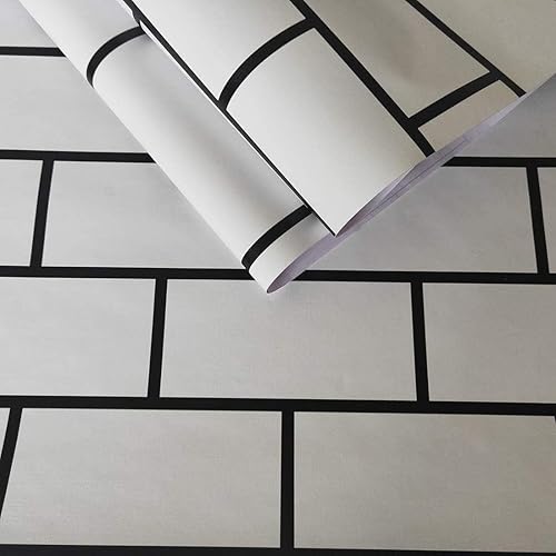 Miniatura 2 de LIFAVOVY Papel adhesivo blanco de ladrillo de 17.7 pulgadas x 32.8 pies, papel pintado autoadhesivo y extraíble para encimera de cocina, armario,