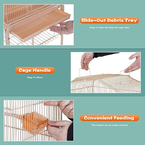 Vista 22 de BestPet Jaula para pájaros de hierro forjado de 64 pulgadas para periquitos, jaula mediana y pequeña para periquitos con soporte enrollable Blanco