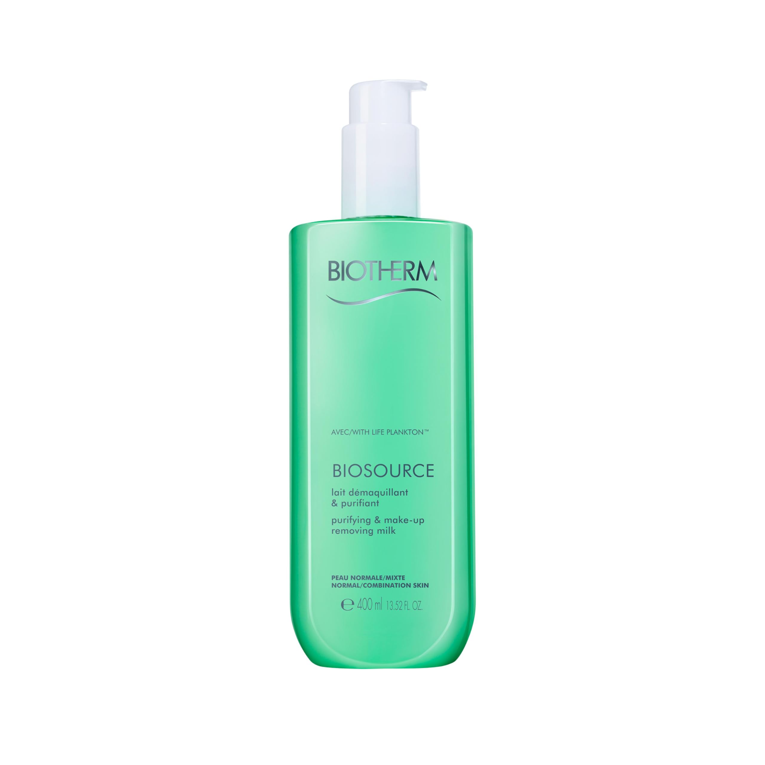 Biotherm, Biosource Leche Desmaquillante, Purifica, Limpia y Revitaliza la Piel, Enriquecida con Life Plankton, Para Pieles Normales, 400 ml