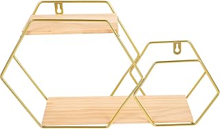 Toyvian Hexagonal Floating Wall Shelf Metal Storage Rack, Gold Decorativ...